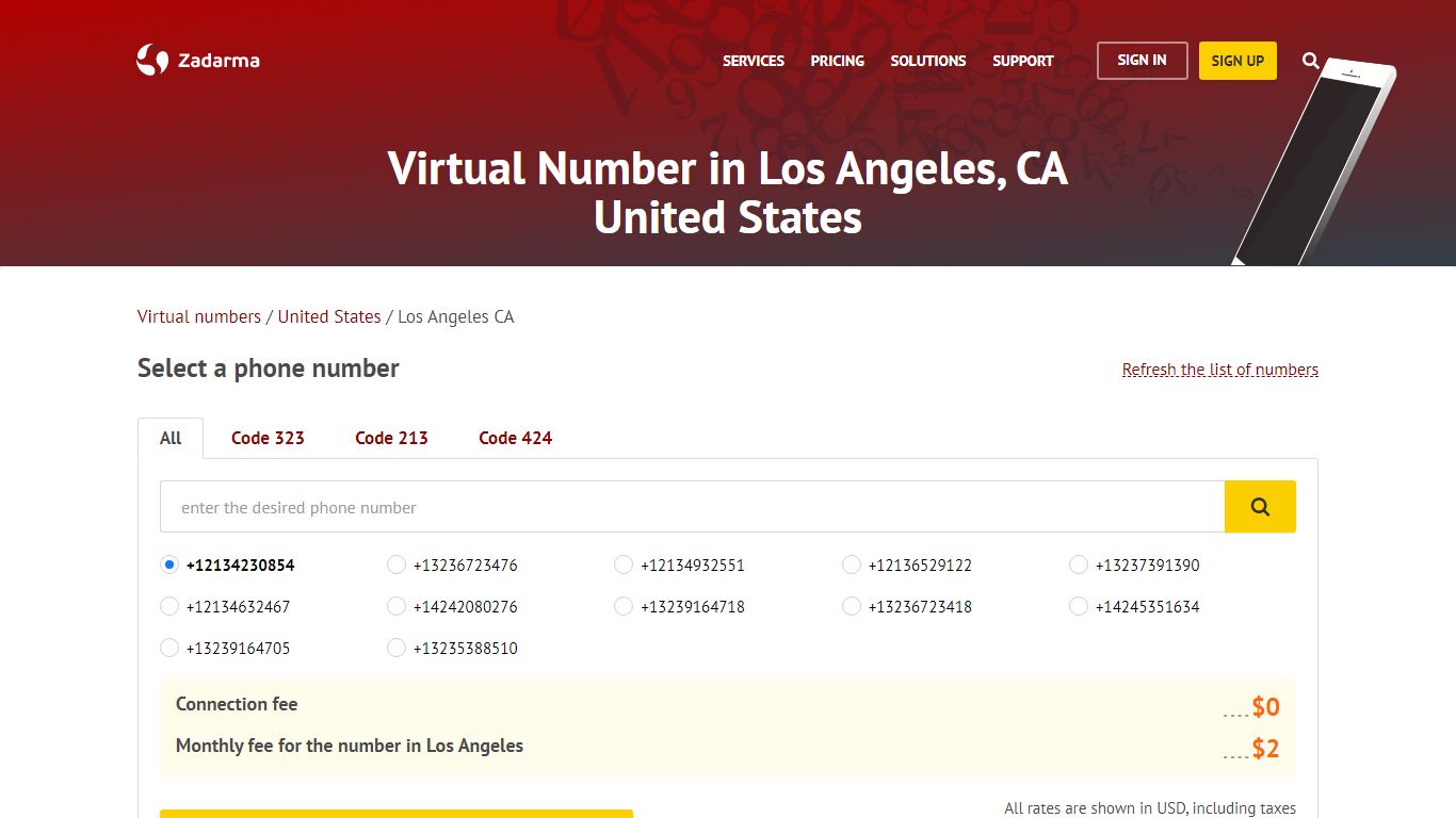 Phone numbers in Los Angeles, CA United States - Zadarma.com